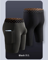 Mens Quick-drying Underpant Long Legs U Convex Pouch Boxers With Side Pockets Sports Breathable Running Wear Resistant Panties