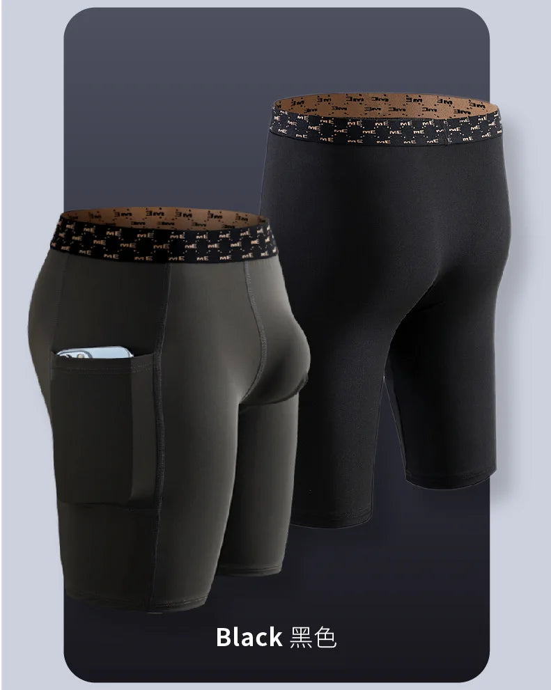 Mens Quick-drying Underpant Long Legs U Convex Pouch Boxers With Side Pockets Sports Breathable Running Wear Resistant Panties