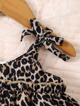 3 Pcs Leopard Bow Top+Blue Jeans+Headband Set