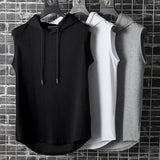 Men Tie Collar Hooded Sleeveless Vest