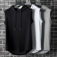 Men Tie Collar Hooded Sleeveless Vest