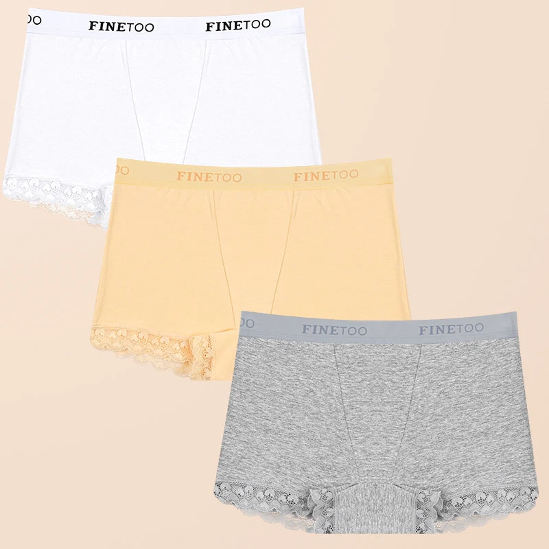 3Pcs Women's Lace Panties Cotton boxer briefs Seamless Sports Boxers Underwear Female Briefs Lingerie Intimate Underpant S-XXL