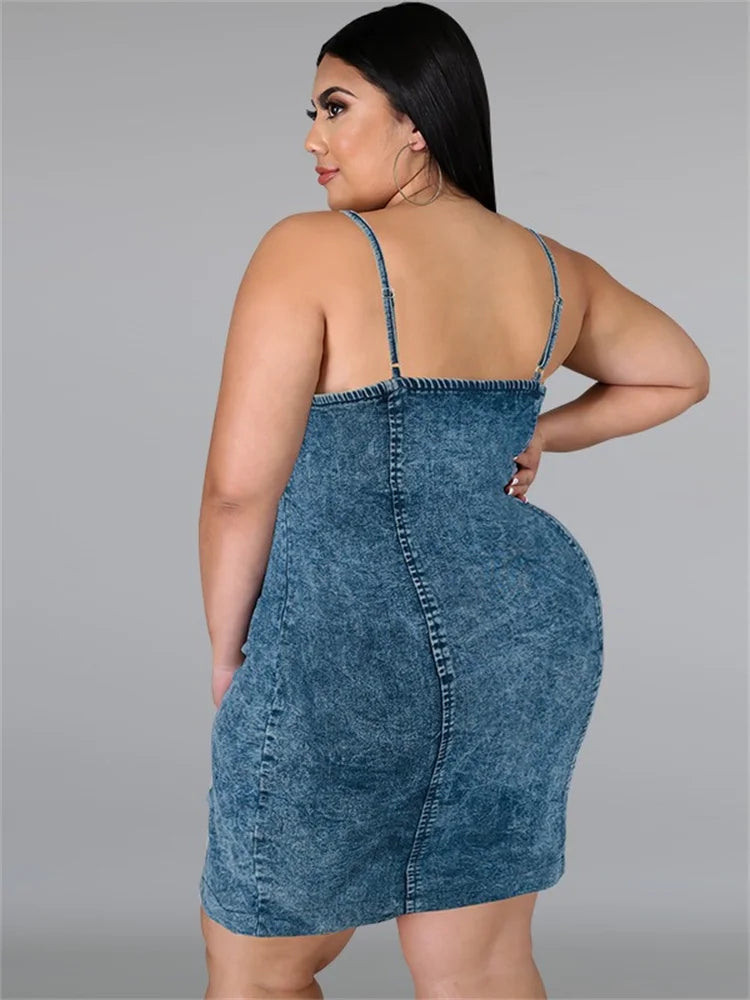 Plus Size Sleeveless Button Midi Denim Dress