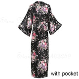 Women Long Robe Peacock Satin Print Nightgown