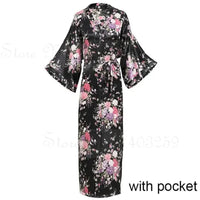 Women Long Robe Peacock Satin Print Nightgown