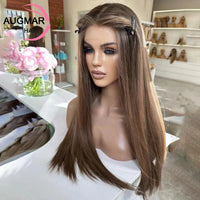 Transparent Chestnut Brown Lace Front Human Wigs