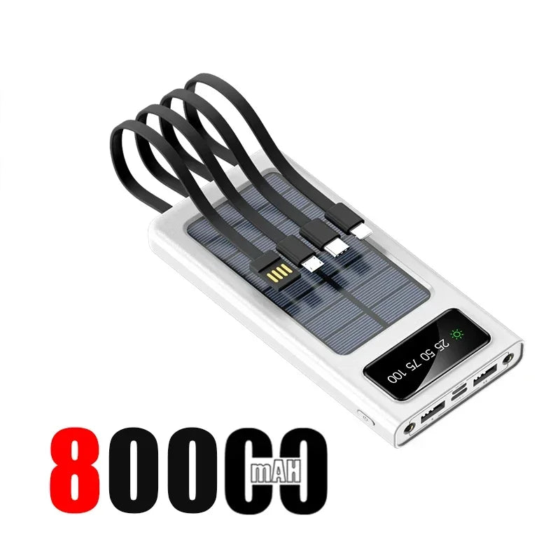 200000mAh 120W Solar Power Bank With Led Lamp Super Fast Charging Ultra High Capacity 4 Wire Digital Display External Battery