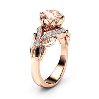 Gold Color Flower Round Rose Stone Ring Luxury Party Engagement Wedding Rings for Women Jewelry