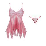 Deep V Lace Thong Ruffle Bra & Pajama Set