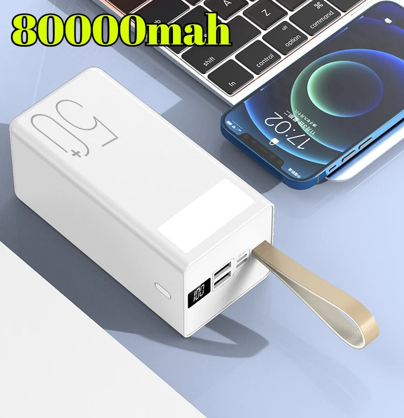 80000mAh Power Bank with LED Display Worldwide Plugs Portable Charger with LED Light High Capacity Polymer Battery Long Travel