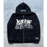 Zipper Hooded Sweatshirt With Retro American Letters
