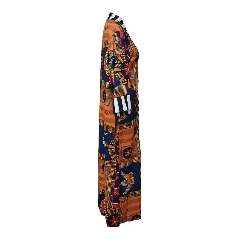 African Ethnic Print Loose Long Trench Coat Streetwear