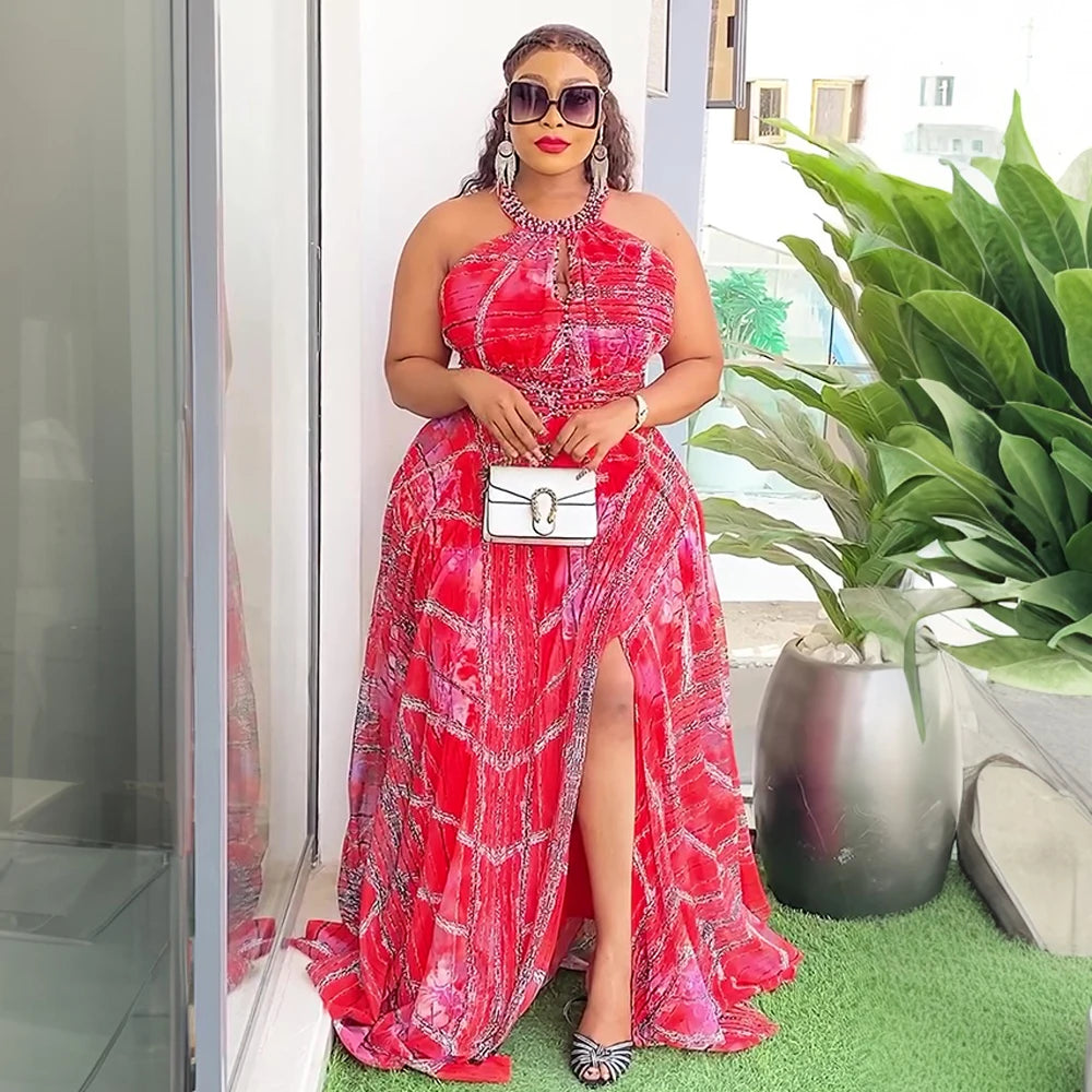 Afro-Fashion Sleeveless Chiffon Maxi Long Dress for curve pretty afro-queens