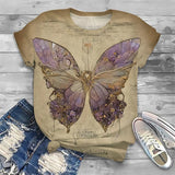 Summer Vintage Butterfly Pattern T-Shirt For Women