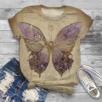 Summer Vintage Butterfly Pattern T-Shirt For Women