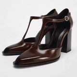Women T-Straps Point Toe High Heels
