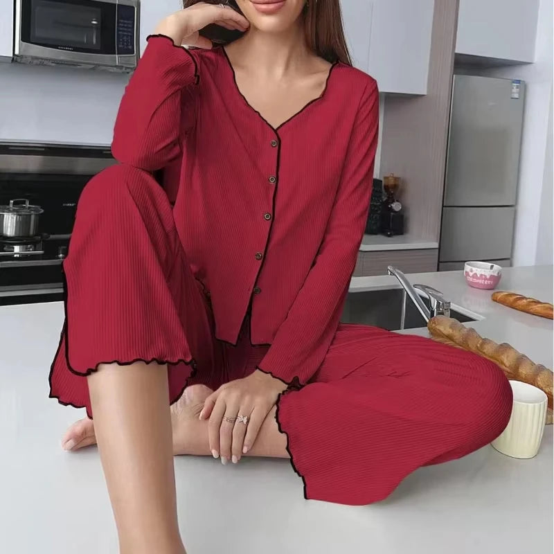 Solid Casual Loungewear Long Sleeve Pajama Set