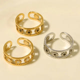 Elegant Ring Enamel Stainless Steel Rings For Women Men Accessories Flower Plant Jewelry Real Gold