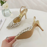 Women Sexy Pointed Toe Elegant Crystal Pumps