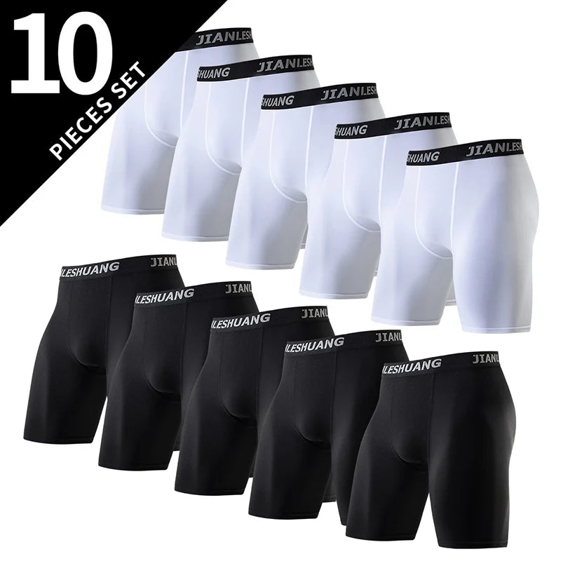 5/10 Piece Set Of Men's Solid Color Classic Long Underwear Quick Drying Youth Sports Comfortable Elastic Casual Boxer Shorts