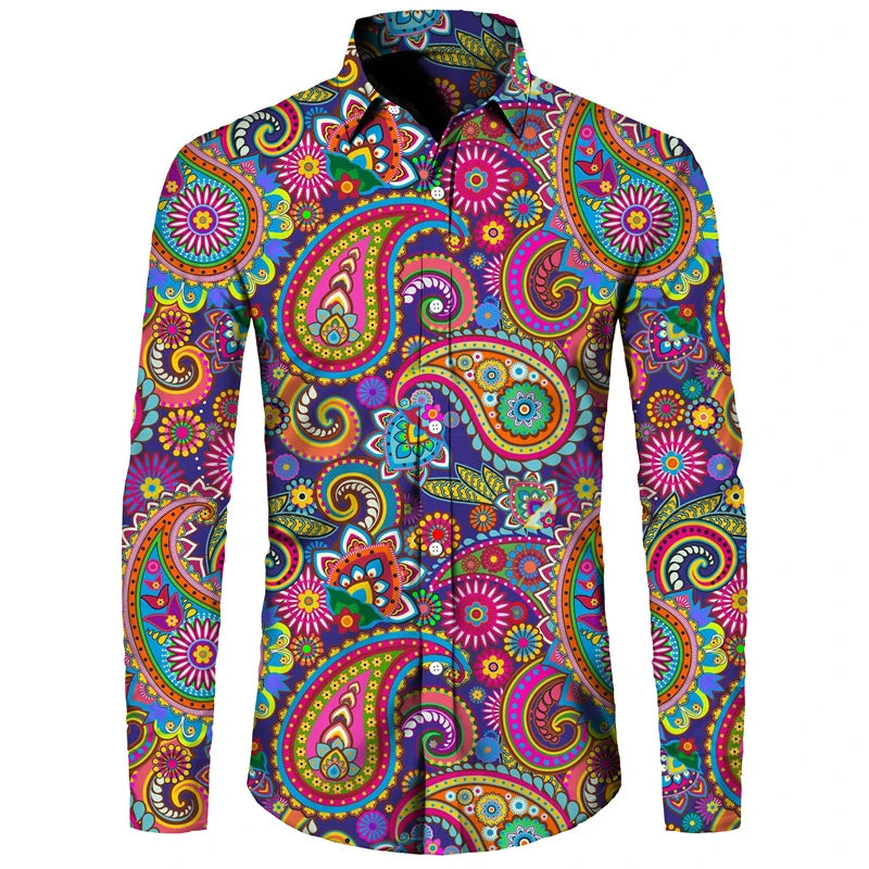 Long Sleeve 3D Printed Retro Ethnic Style Shirt