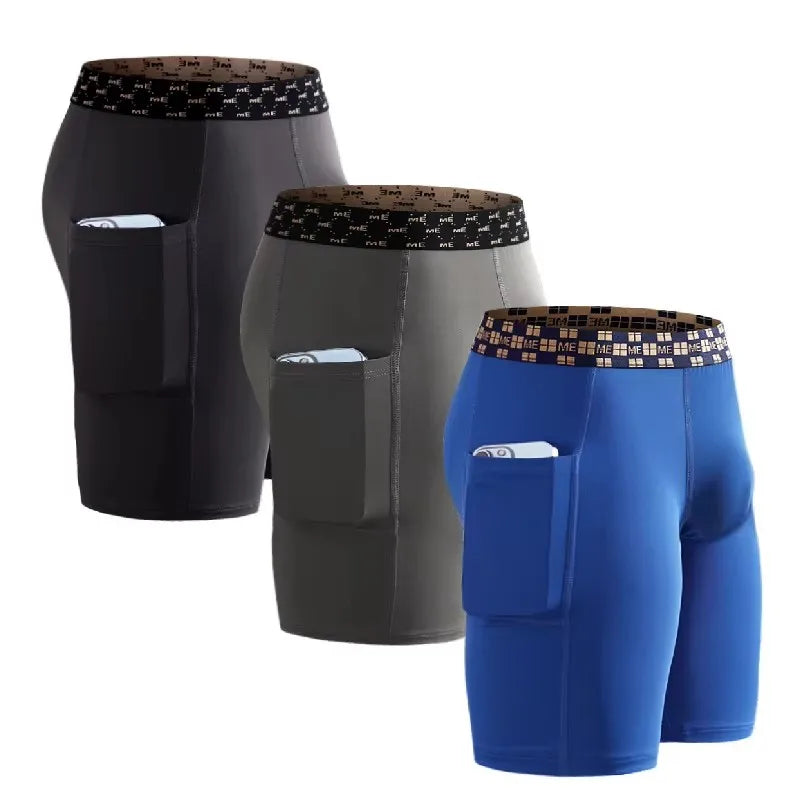 Mens Quick-drying Underpant Long Legs U Convex Pouch Boxers With Side Pockets Sports Breathable Running Wear Resistant Panties