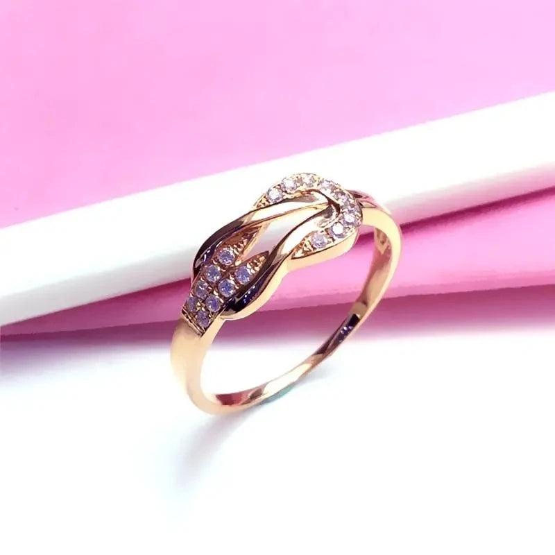 14K Rose Gold Inlaid Gemstone Rings For Women