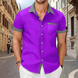 Solid Color Patchwork Printed Shirt for Men