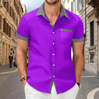 Solid Color Patchwork Printed Shirt for Men