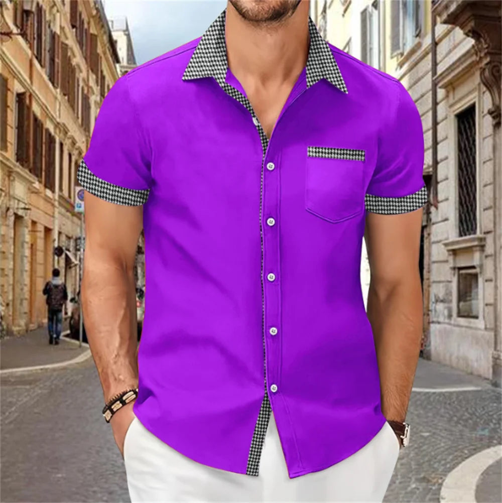 Solid Color Patchwork Printed Shirt for Men