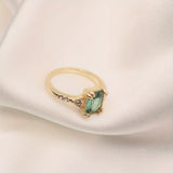 Fashion inlaid green stone ring personalized retro engagement ring female gold-plated