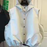 Double Pocket Casual Versatile Work Sleeveless Hooded Vest