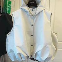 Double Pocket Casual Versatile Work Sleeveless Hooded Vest