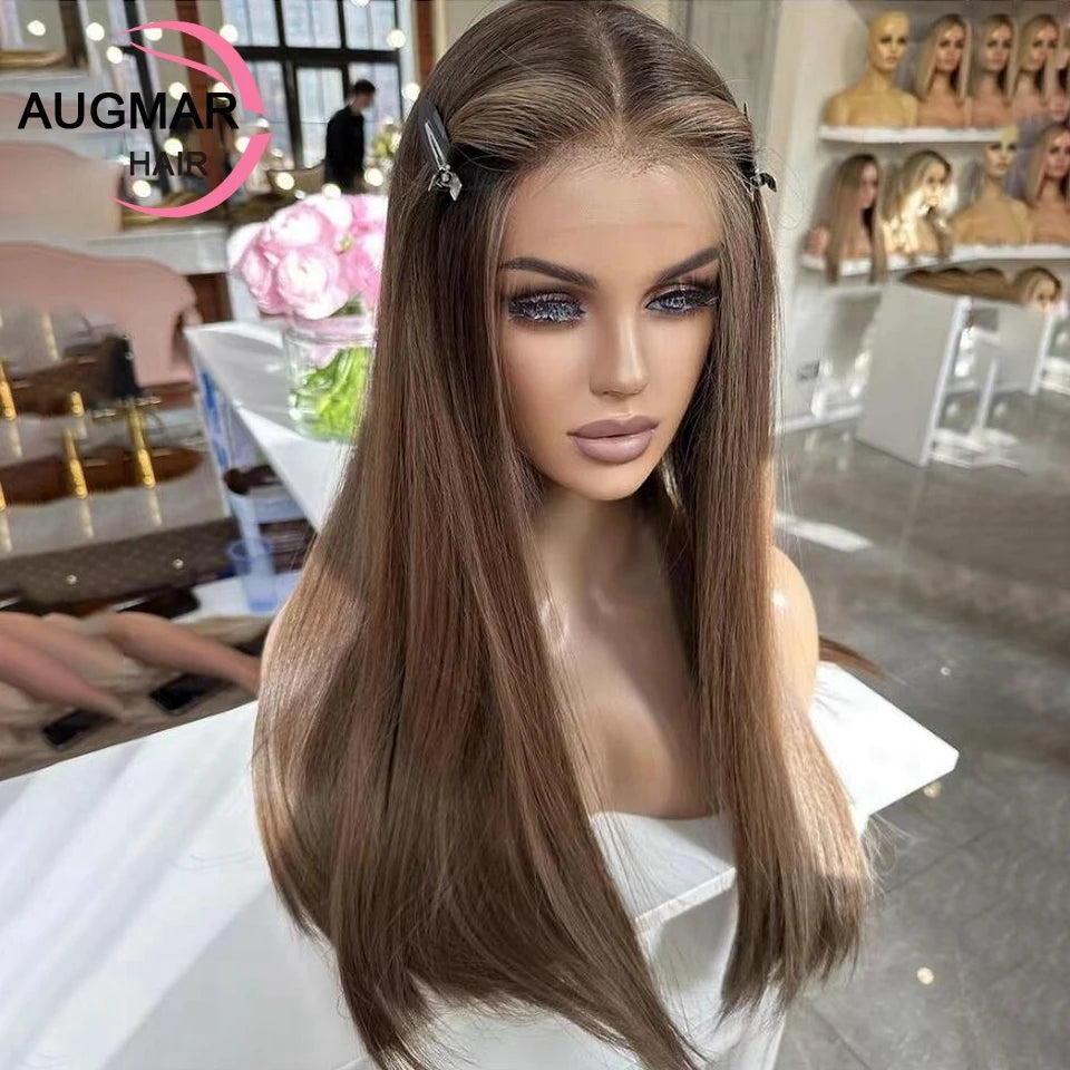 Transparent Chestnut Brown Lace Front Human Wigs