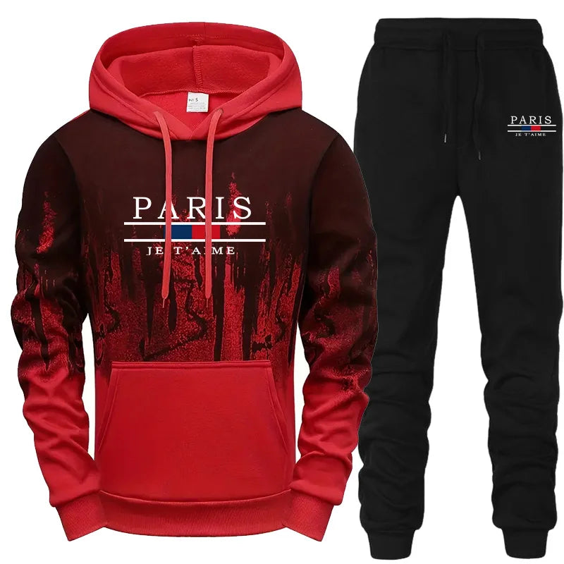 2025 New Mens Tracksuit Casual Printing Splash-ink Hooded Sweatshirts Daily Sports Jogging Mens Clothing Single Piece Tops Pants