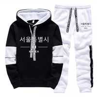 Mens Tracksuit Print Casual Sweatshirts Sportswear Outdoors Sports Jogging Mens Clothing Single Piece Hoodie Pants Korean Style