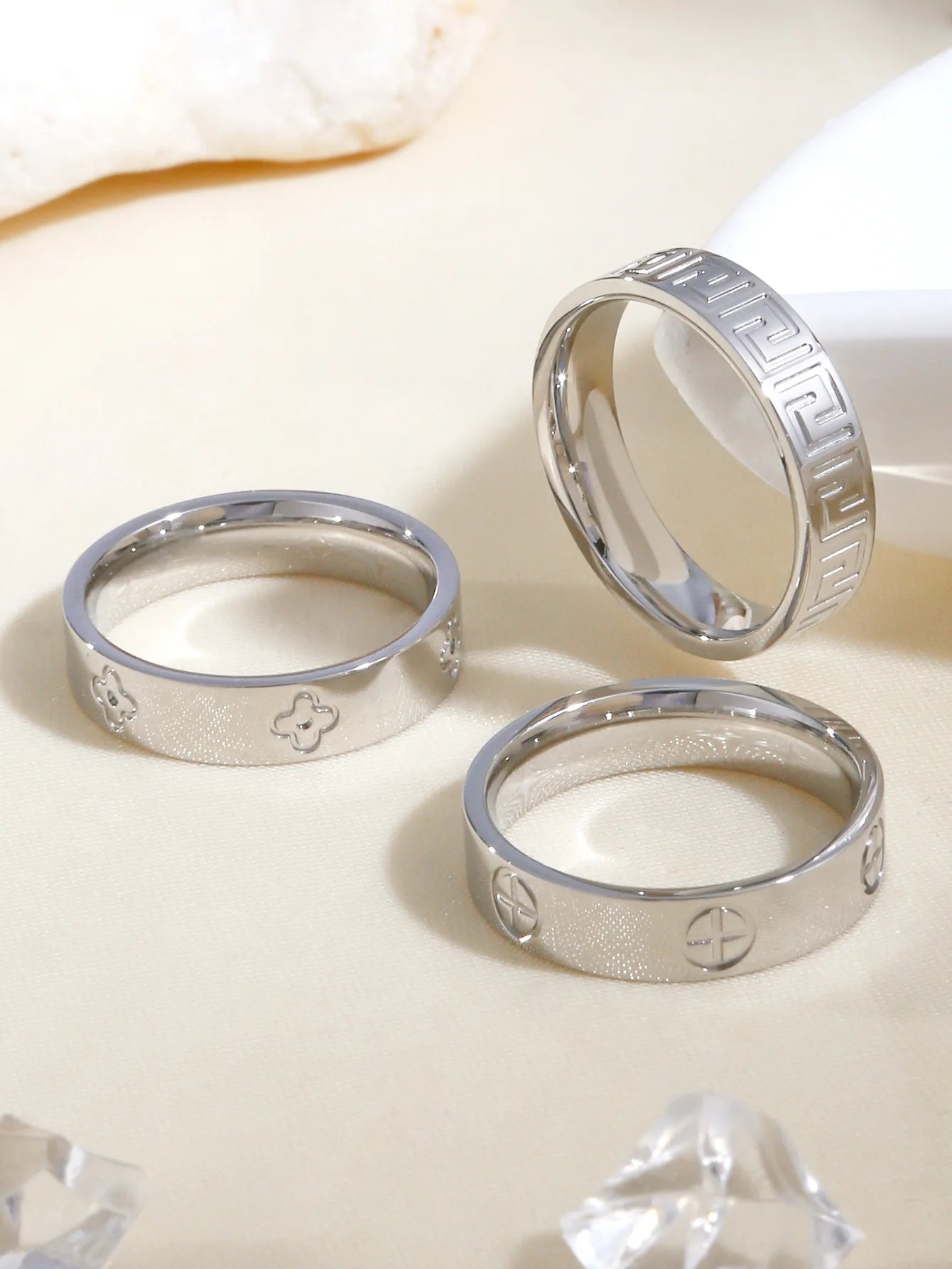 18K Gold, Great Wall Pattern, Four Leaf Flower, Cross Ring For Women