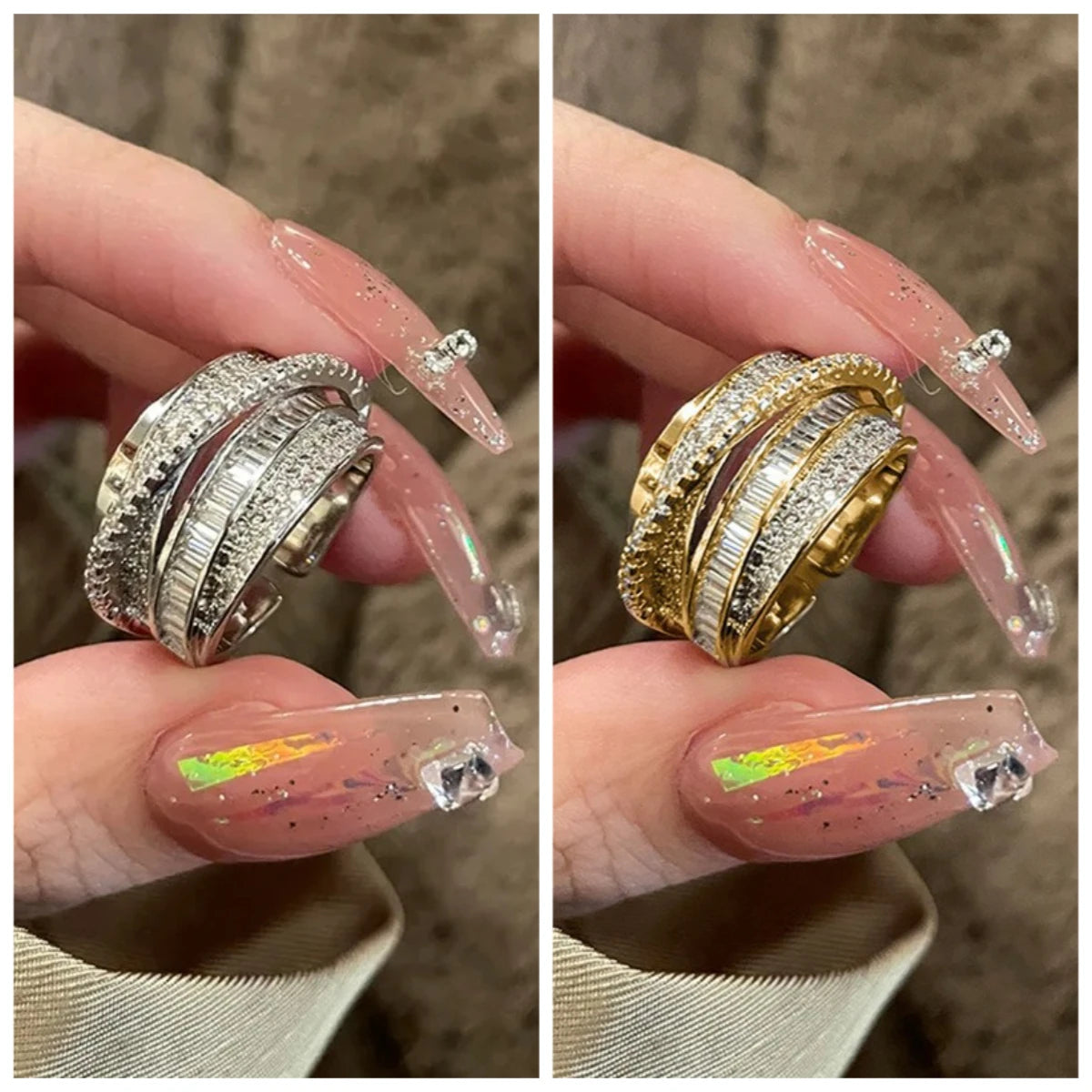 Rhinestone Ring Multi-layer Winding Rings for Women Wedding Full Zircon
