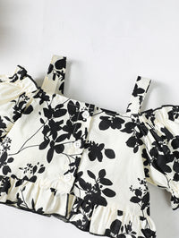2 Pcs Floral One Shoulder Top+ Pant Set