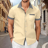 Solid Color Patchwork Printed Shirt for Men