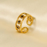 Elegant Ring Enamel Stainless Steel Rings For Women Men Accessories Flower Plant Jewelry Real Gold