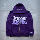 Zipper Hooded Sweatshirt With Retro American Letters