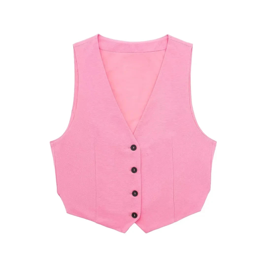 V Neck Crop Vest Top Sets For Women