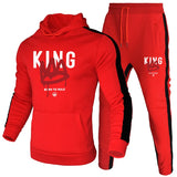 King Mens Tracksuit Print Casual Hooded Sweatshirts 2 Pcs Set Fitness Sports Jogging Mens Clothing Autumn Winter Gym Sportswear