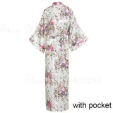 Women Long Robe Peacock Satin Print Nightgown