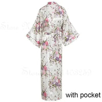 Women Long Robe Peacock Satin Print Nightgown