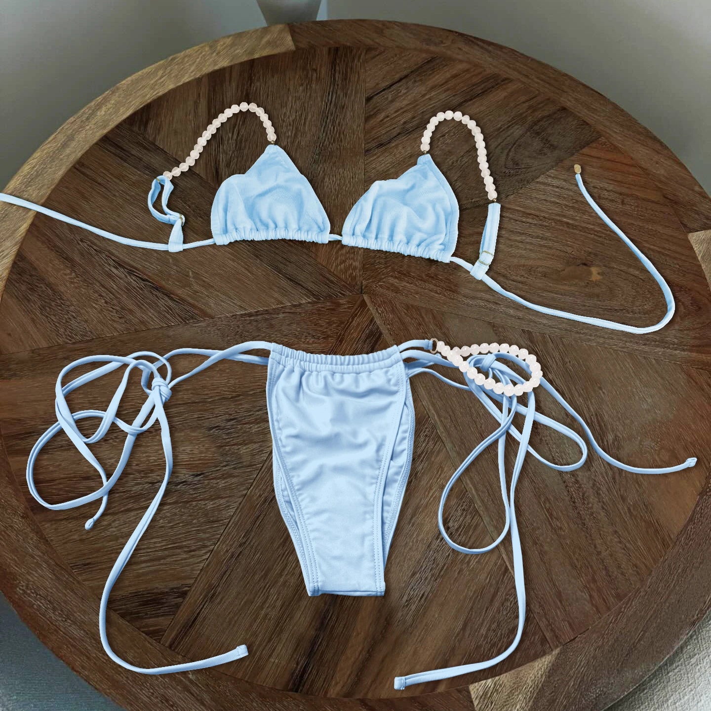 Pink Micro Beads Bandeau Bikini Set