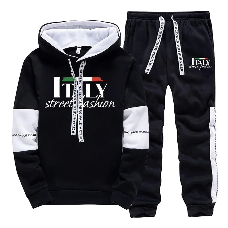 Mens Tracksuit Print Casual Sweatshirts Sweatpants 2 Pcs Set Autumn Winter Sportswear Suit Outdoors Sports Jogging Mens Clothing