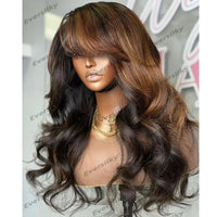 Light Brown Side Heavy Bangs Hair Wigs