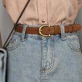 Fashion Women Belt Suede Genuine Leather Skinny Waistband Gold Buckle Wine Red Belts for Jeans Pants Casual